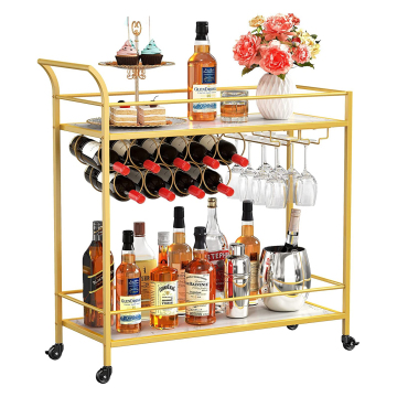 2 Tier Bar Cart with Wine Racks for Home Bars, Kitchens and Living Rooms