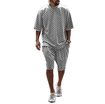 Summer Towel Grid Jacquard Loose Oversized Straight Casual Suit for Men