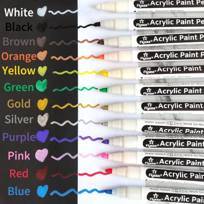 12 Color Water-Based DIY Pen Brush Acrylic Paint Markers for Art Painting