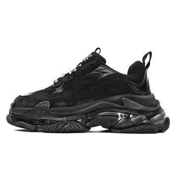 Triple S Designer Trainers: Stylish Men's and Women's Platform Sneakers with Clear Sole in Black