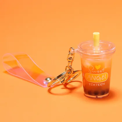 Kawaii Plastic Boba Tea Keychain with Strap