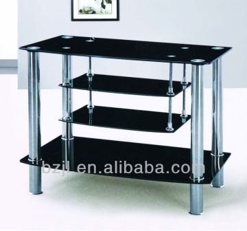Tempered Glass black TV stand with stainless steel legs