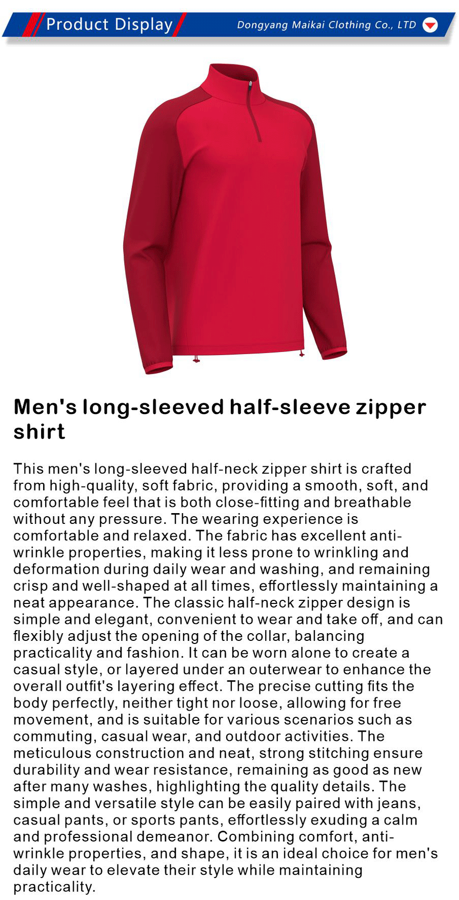 Men's long sleeve zip shirt