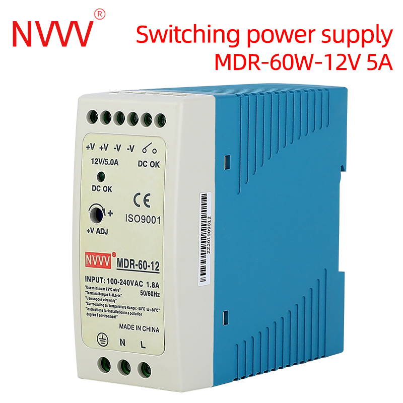 NVVV AC/DC Industrial Din rail power supply switch 40W 60W output 12V 24V Switching Source MDR-60 MDR-40