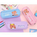 Custom cute honey bear style stationery canvas pencil case for school girls