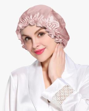 19 Momme Silk Night Sleep Cap Silk Cap for Sleeping Women Flounced Brand Solid Elegant Hair Care Accessories Elastic Band Beanie