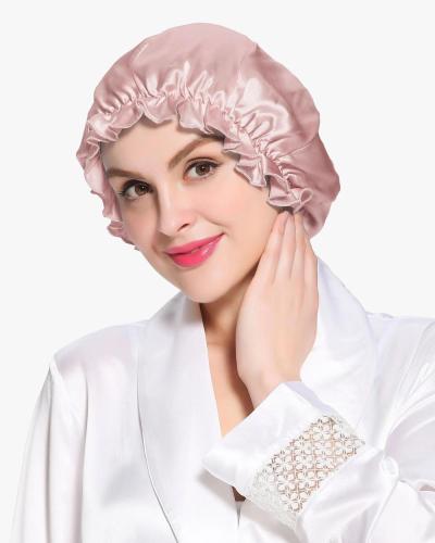 19 Momme Silk Cap Tidur Sutera Malam untuk Wanita Tidur Wanita Flounced Brand Solid Elegant Hair Care Accessories Elastic Band Beanie