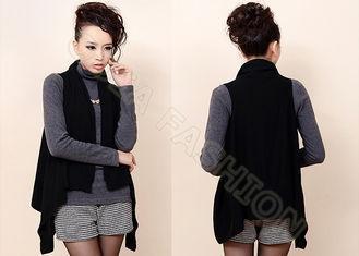 Black Sleeveless Ladies Poncho Sweater with Shawl Collar ,