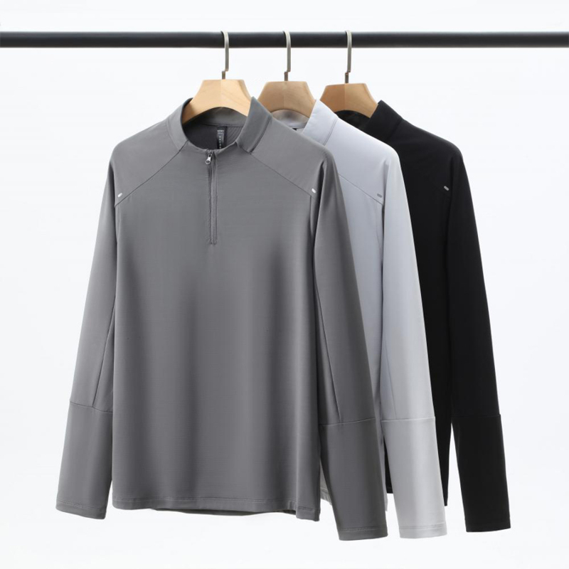 Mens 1/4 Zip Solid Color Long Sleeve Athletic Shirt