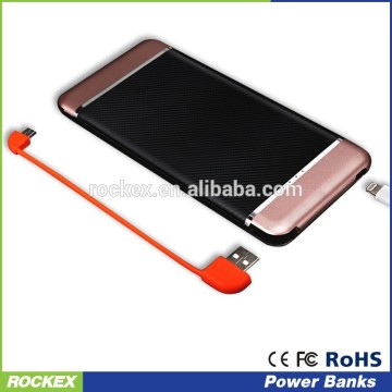High capacity new design 8000mah Powerbank with led indicator light touch usb cable inside