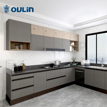 Modern minimalist gray kitchen solid wood kitchen cabinet