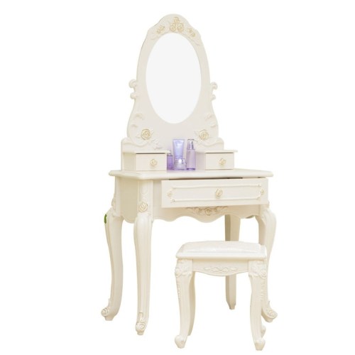 White Color Wooden Dresser With Mirror