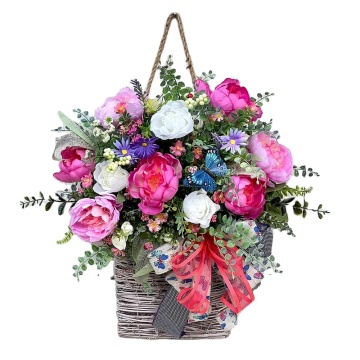 2023 Summer Home Decor: Red Flower Hanging Baskets, Garland, and Door Pendants for Enhanced Aesthetics