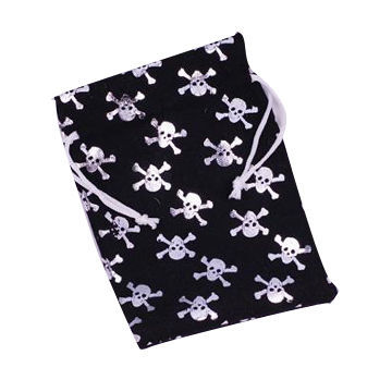 Black Drawstring Pocket, with Silver Skull Printing