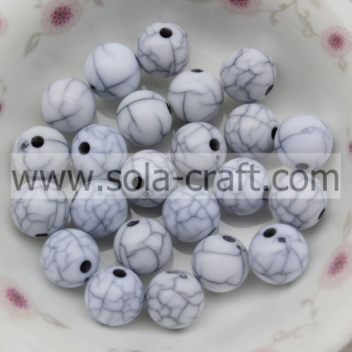 New Mixed Acrylic Crack White Round Beads Jewellery Spacer Beads