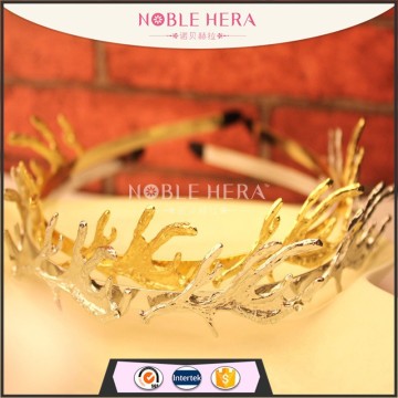 Factory Wholesale gold leaf shape metal baroque bride headband for teen girl