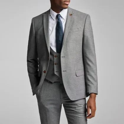 Gray Slim Textured Wool 3 Piece Suit for Men - Formal Wedding Groom Business attire