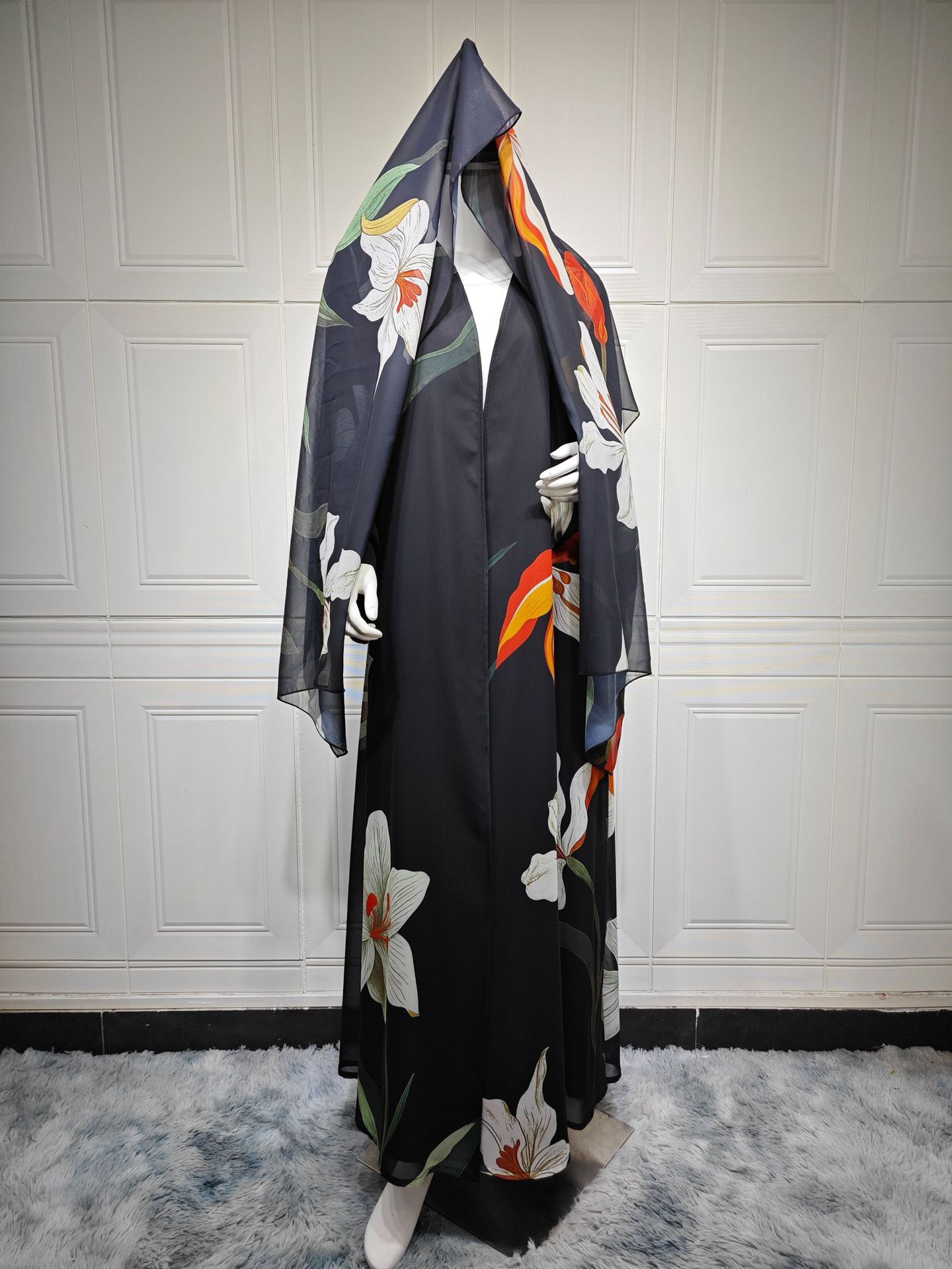Floral Print Open Kimono Abaya Detail