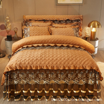 Wholesale Crystal Velvet Lace Bed Skirt and Thickened Cotton Bed Cover Mattress Protection