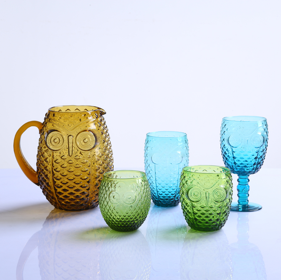 Br 9990 2blue Owl Design Colored Glass Goblet