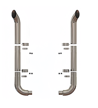 7 Inch Stainless Steel Chrome 30 Degree Turnout Exhaust Stack Kits with T-Pipe for Peterbilt Semi Trucks