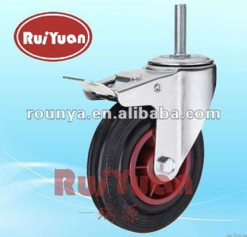 Black Rubber Threaded stem double brake Standard casters industrial