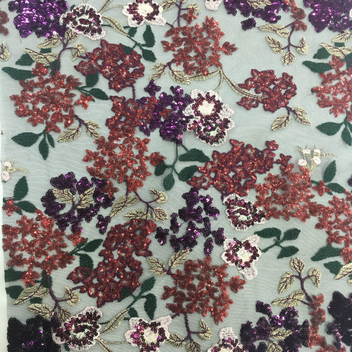 Garment Double Border Multicolor Sequin Embroidery Fabric