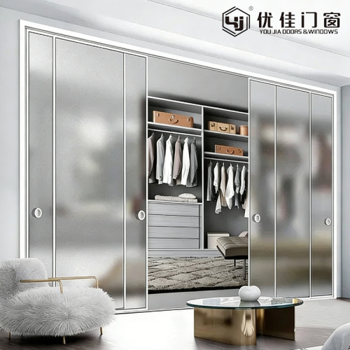 Porta deslizante de vidro fosco branco