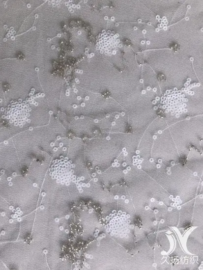 Mesh Embroidery Fabric with White Sequin