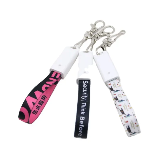 Hot Sale 3 in 1 Keychain Lanyard USB Data Cable Shenzhen Gift Logo Custom Nylon Braided Micro USB C Charging Cable