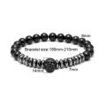 Bracelet en cristal de pierre naturelle noire de mode Bracelet en acier inoxydable avec perle de tête de mort 8mm