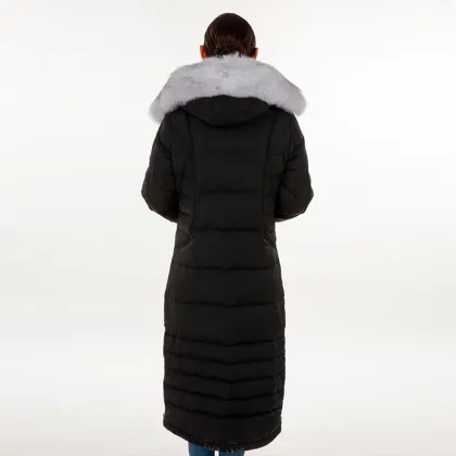 Long black down jacket with cap
