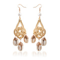 Boucles d&#39;oreilles pour femmes tissés à la main paille ovale ou cercle Shell Drop Dangle boucles d&#39;oreilles bohème boucles d&#39;oreilles légères géométriques Statem