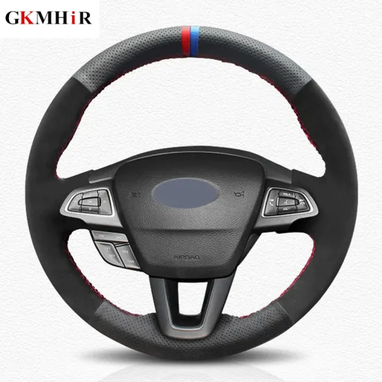 DIY Black Genuine Leather Car Steering Wheel Cover for Ford Focus 3 2015-2018 Kuga 2016-2019 Escape C-MAX Ecosport 2018-2019