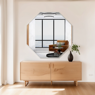 Miroir octogone décortiqué en métal argenté