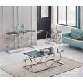 Juegos de mesa de centro plateada con vidrio gris