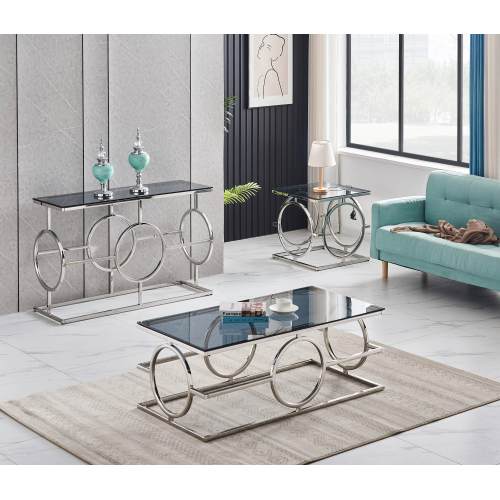 Juegos de mesa de centro plateada con vidrio gris