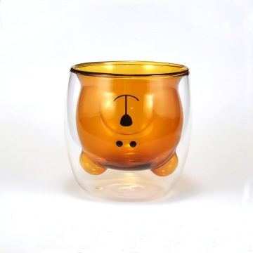 Taza de oso de anime 3D - pared doble 242 ml (8.5 oz) linda taza de café de vidrio
