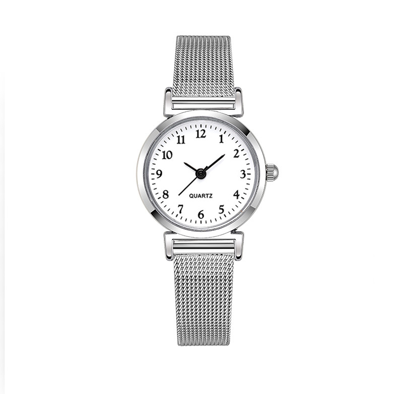 Stock Slim Silver Steel Quartz Watches for women