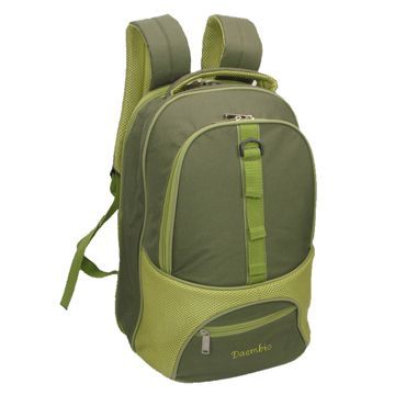 Green Color Picnic Backpack, Front Pocket Compartment, Made of 600D Polyester, Sized 27 x 15 x 37cm