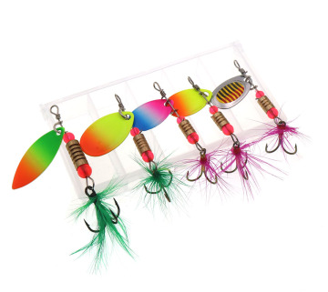 5pcs Set Metal Spinners Fishing Lures with Feather Swimbait Hooks for Trout and Saltwater Jig Fly Fishing