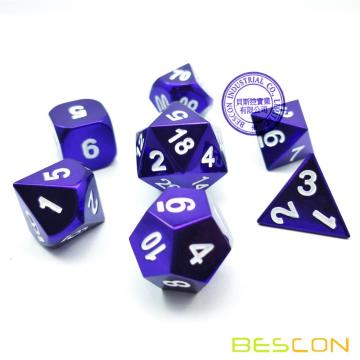 Bescon 7pcs Set Heavy Duty Metal Dice Set Glossed Color of Purple, Colorful Solid Metallic Polyhedral D&D Dice Set Violet