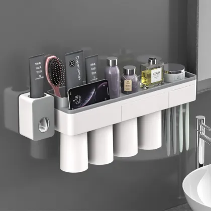 Wall-Mounted Tooth Brushing Cup with Automatic Toothpaste Dispenser