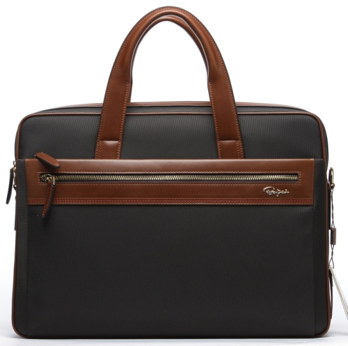 Concise Classic Computer Briefcase Nylon Leather Men Handbag (114-126)