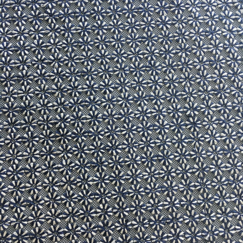 Two Tone Flower Embroidery On Black Mesh Fabric