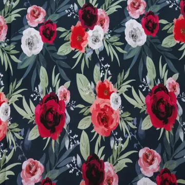 Popular Red Rose Print 100% Cotton Fabric for Women's Garments