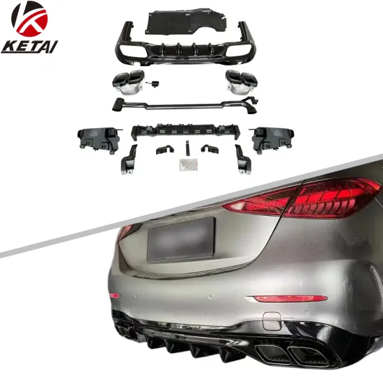 C63 Style Body Parts for BENZ W206 AMG: Rear Bumper Vents, Spoiler, Lip, and Diffuser with Tail Pipe