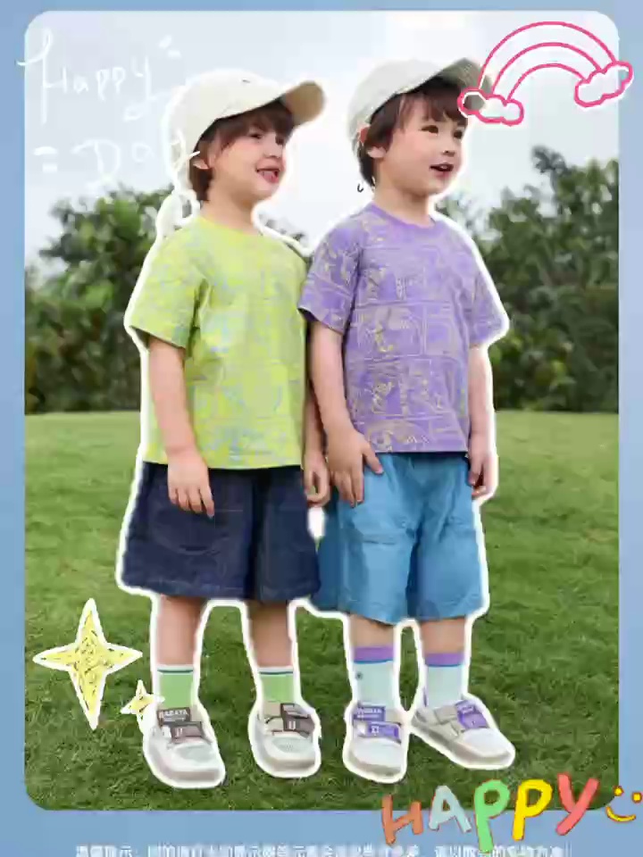 Boys' ice silk printed T-shirt short sleeve