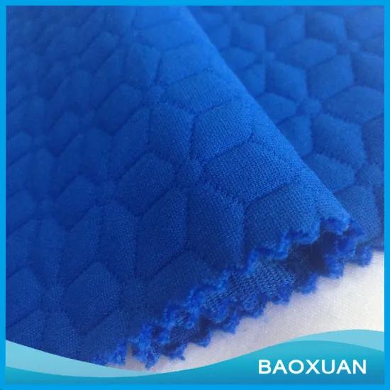 96%Polyeser 4%spandex deep sea blue pattern design quilted jacquard fabric knitted for garment