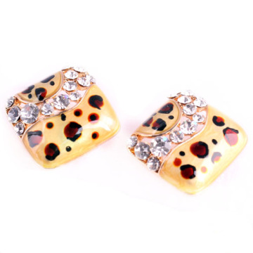 Designer square with pattern leather gold earrings stud for women